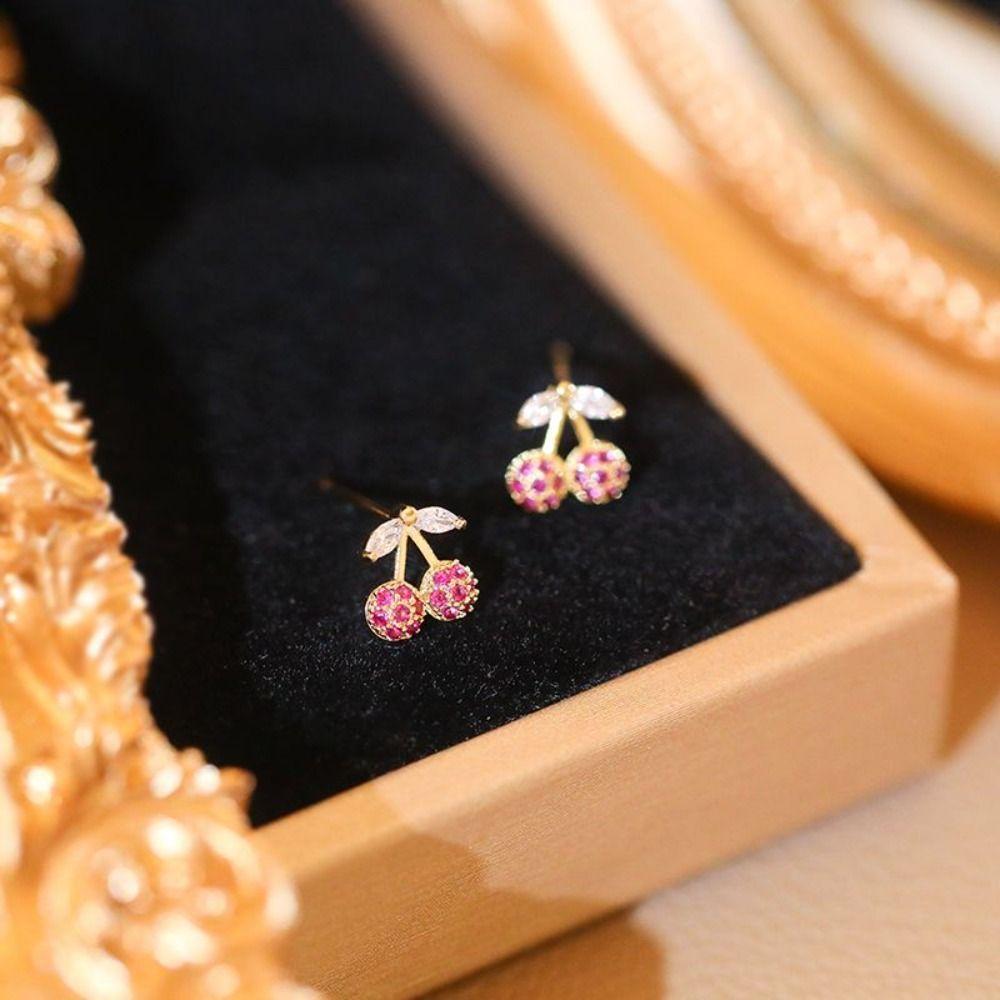 Light Luxury Rhinestone Cherry Jewelry Suit Exquisite Cherry Necklace Set Party