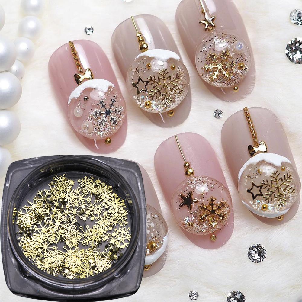 Xiaomi 1 Box Winter Snowflake Nail Art Accessories 3D Metallic Gold Snowflake Glitter Christmas Design Charms Nail Decorations Manicure