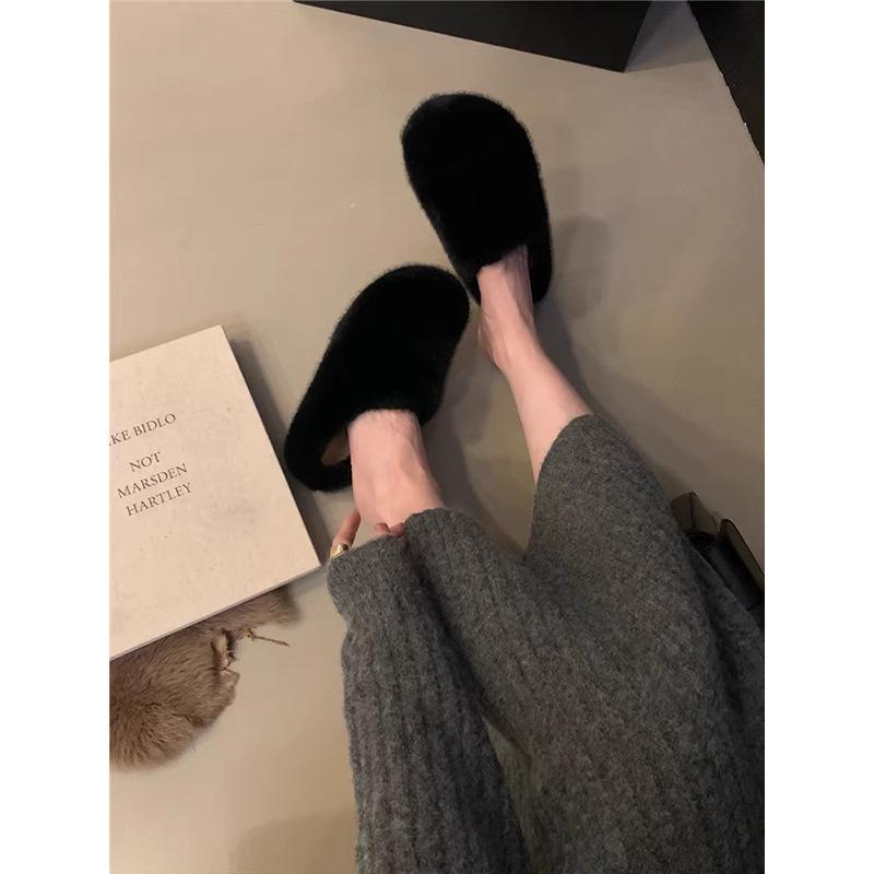 Тапочки Mao Mao, женская верхняя одежда 2025 года, новые осенне-зимние плюшевые полутапочки с плоской подошвой для беременных женщин, нескользящие туфли Mao Mao с леопардовым принтом