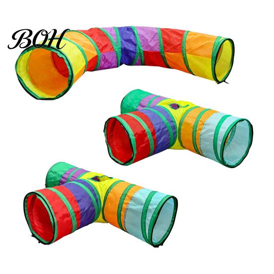 Safe Cat Toy Tunnel Rainbow Toy, Collapsible Hide with Peek Hole, Zippered Modular Tunnels, Can Be Freely Combined for Indoor Cats Kittens