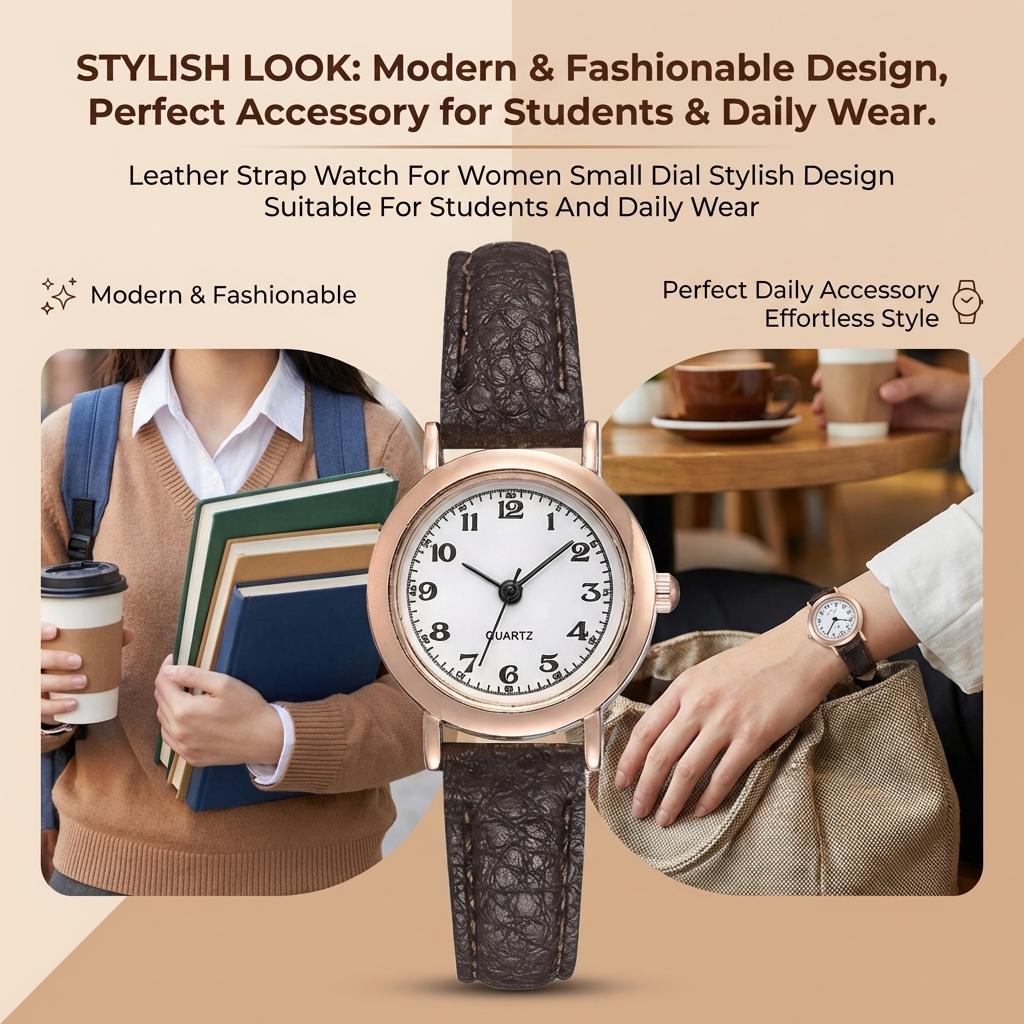 Leather Strap Watch For Women Small Dial Stylish Design Suitable For Students And Daily Wear
