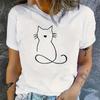 Cute Cat Print T-shirt Short Sleeve Crew Neck Casual Top For Summer & Spring Women's Clothing