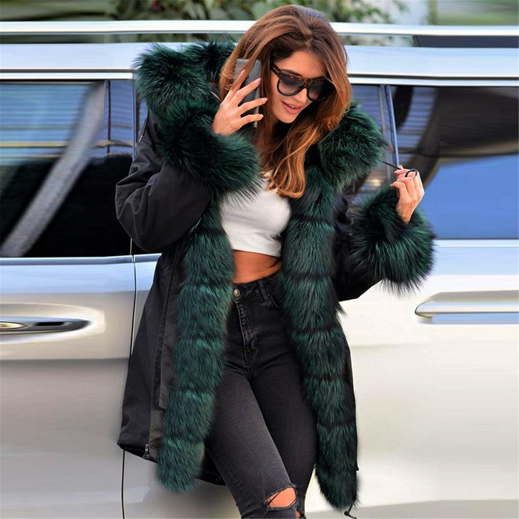 Women's Faux-Fur Shaggy Winter Coat Long Sleeve Open Front Outwear Fishtail Hooded Jacket