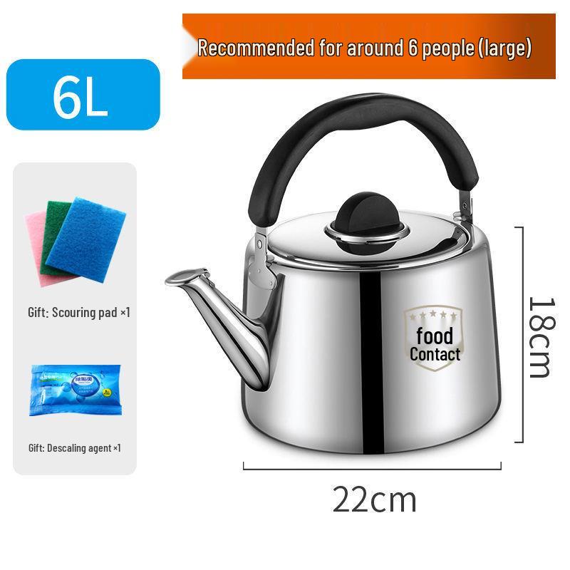 Чайник из нержавеющей стали 304 со свистком для газовых и индукционных плит, большой емкости