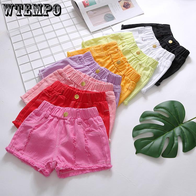 Летние джинсовые шорты для девочек, черные и белые рваные детские корейские тонкие брюки, тренд