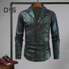 Club Performance Shirt Lapel Collar Single-Breasted Shiny Surface Catch Attention Party Nightclub Dance Canival Shirt Mid Length Cardigan Shirt