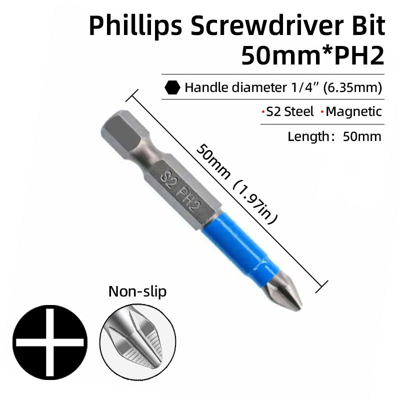 1PC Phillips Screwdriver Bits Cross Head Magnetic Screwdrivers PH00 PH1 PH2 S2 Alloy Steel Hex Shank Hand Tools 50/75/100/150mm