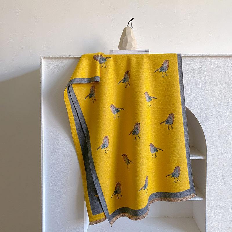 Scarf Women'S Imitation Cashmere Bird Air Conditioner Shawl With Thickened Warm Scarf