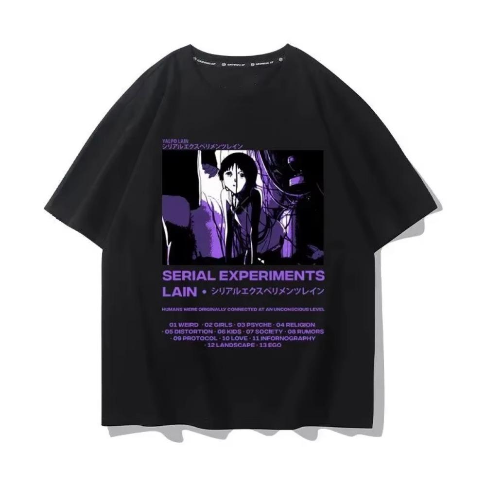 Футболка из хлопка Series Experimental Lain, японское аниме, унисекс, мужская, женская, уличная одежда y2k, персонализированный топ с мангой, графические футболки
