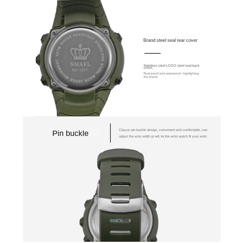 SMAEL Многофункциональные уличные часы Мужские водонепроницаемые спортивные электронные часы Светящиеся часы-будильник