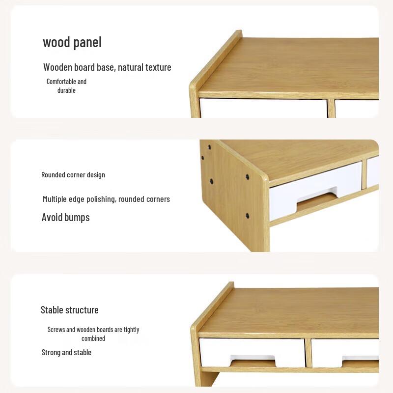 Bamboo Wood Monitor Riser with 3 Drawers