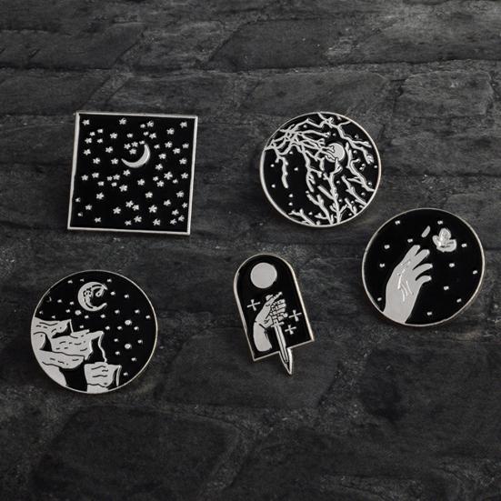 Эмалированная круглая ретро-лунная звезда, кинжал, аксессуар для вечеринки, джинсовая куртка, брошь, булавка