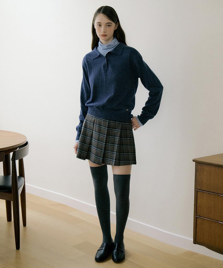REORG Eot Soft Button Collar Knit Blue Indigo