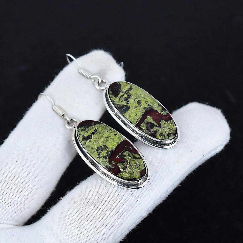 Natural Dragon Blood Jasper Antique Earrings 925 Sterling Silver Earring, Boho Silver Jewelry Dangle Earrings, Gifts For Birthday Gifts For Her