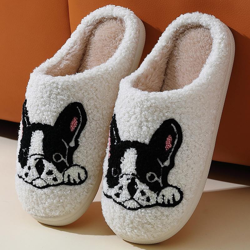 Милые хлопковые тапочки с бульдогом, зимние, новые, домашние, нескользящие, для послеродового периода, парные, плюшевые тапочки