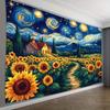 2D Van Gogh Inspired Starry Sky Sunflower Tapestry for Boho & Artistic Home Decoration