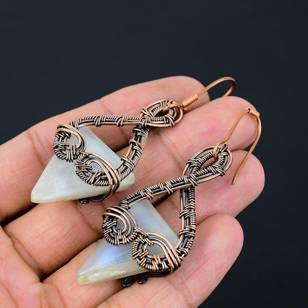 Подарочные серьги из медной проволоки с натуральным радужным лунным камнем 2,95 i0F54