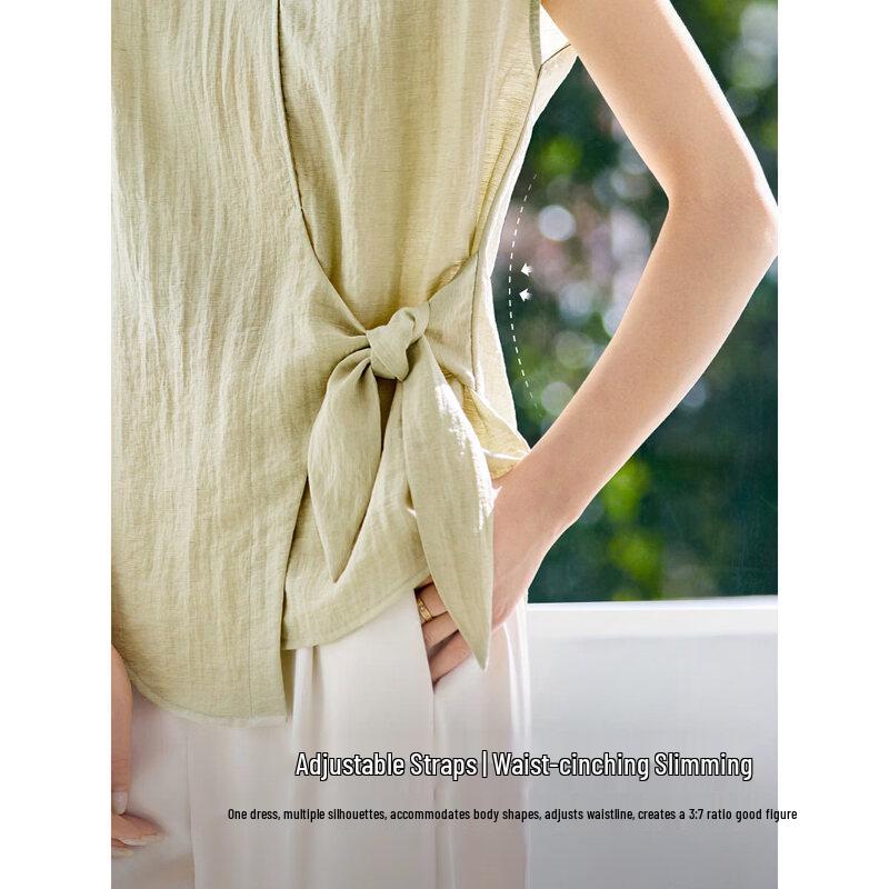 Linen Blend V-Neck Tie-Waist Cap Sleeve Blouse