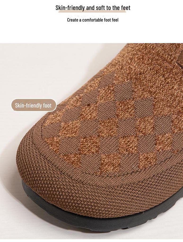 Women's Velvet-Lined Non-Slip Winter Shoes - Warm Round-Toe Flats for Middle-Aged and Older Adults