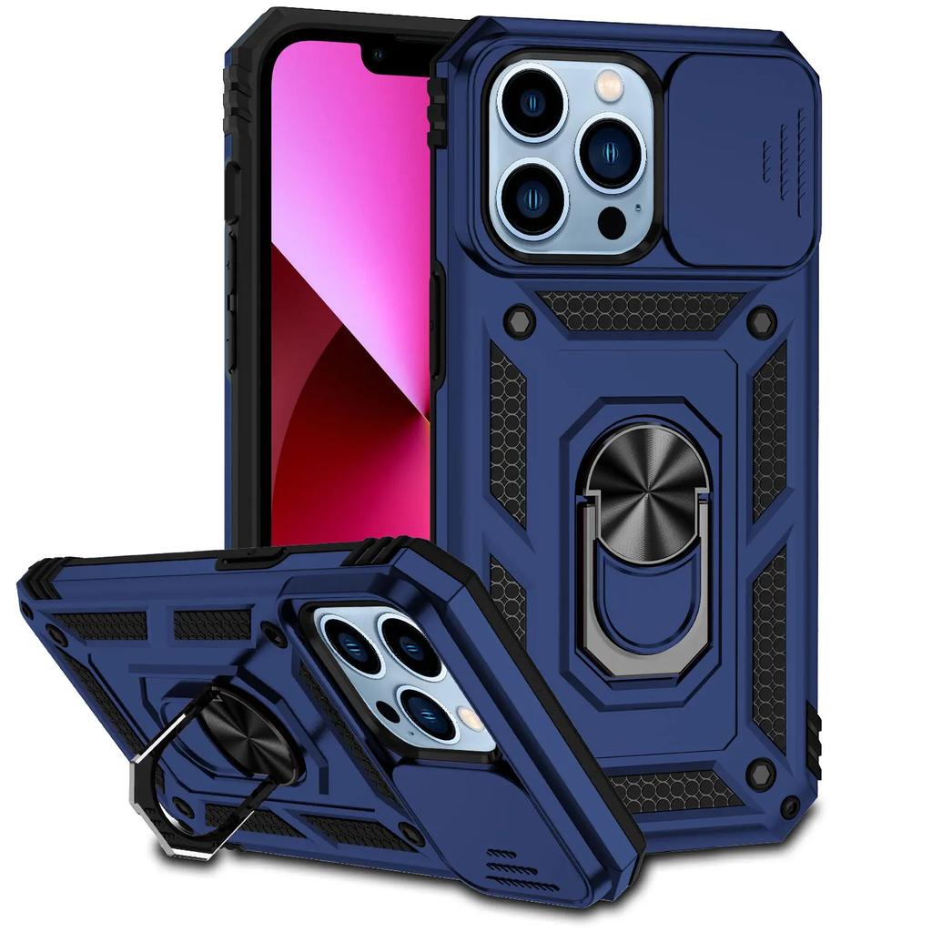 Army Push Window Shockproof Phone Case For iPhone14 13 12 11 Pro Max X XR XS 7 8 Plus Magnetic Ring Holder Military Rugged Cover