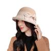 Vintage Women Bucket Cap Solid Bow Woolen Felt Fedoras Hat Female Winter Autumn Ladies Dome Felt Church Jazz Caps Bowler