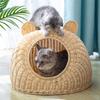 Плетеная из ротанга домик-кровать для кошки, полузакрытое гнездо с плоским дном для котенка, укрытие, игровая зона, товары для домашних животных