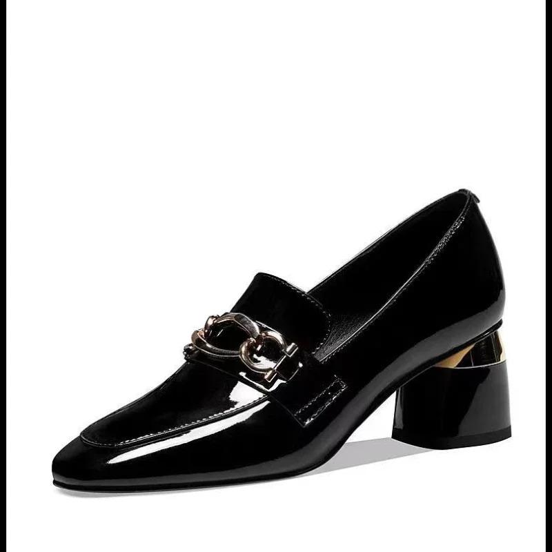 Туфли-лодочки с квадратным каблуком и металлической цепочкой, женская обувь, модные туфли без застежек, роскошный дизайн, повседневные туфли Мэри Джейн, весна-лето