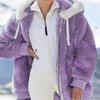 Women's Warm Loose Hooded Jacket Winter Women Long-Sleeved Color Block Zipper Fluff Hooded Warm Coat Jacket