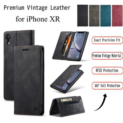 Винтажный кожаный чехол-кошелек с откидной крышкой для iPhone XR с карманом для карт с RFID-блокировкой, матовая ретро обложка-фолио для женщин и мужчин (4 цвета)