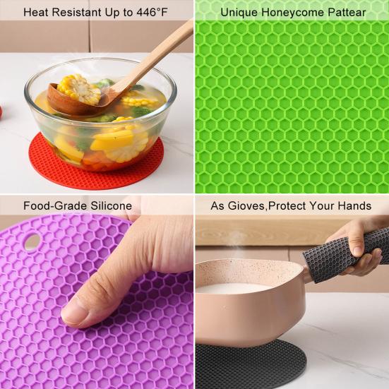 Силиконовая сотовая круглая подставка для кастрюли, термоизоляционный коврик, легко моется, противоскользящий дизайн, пищевая подставка под горячее