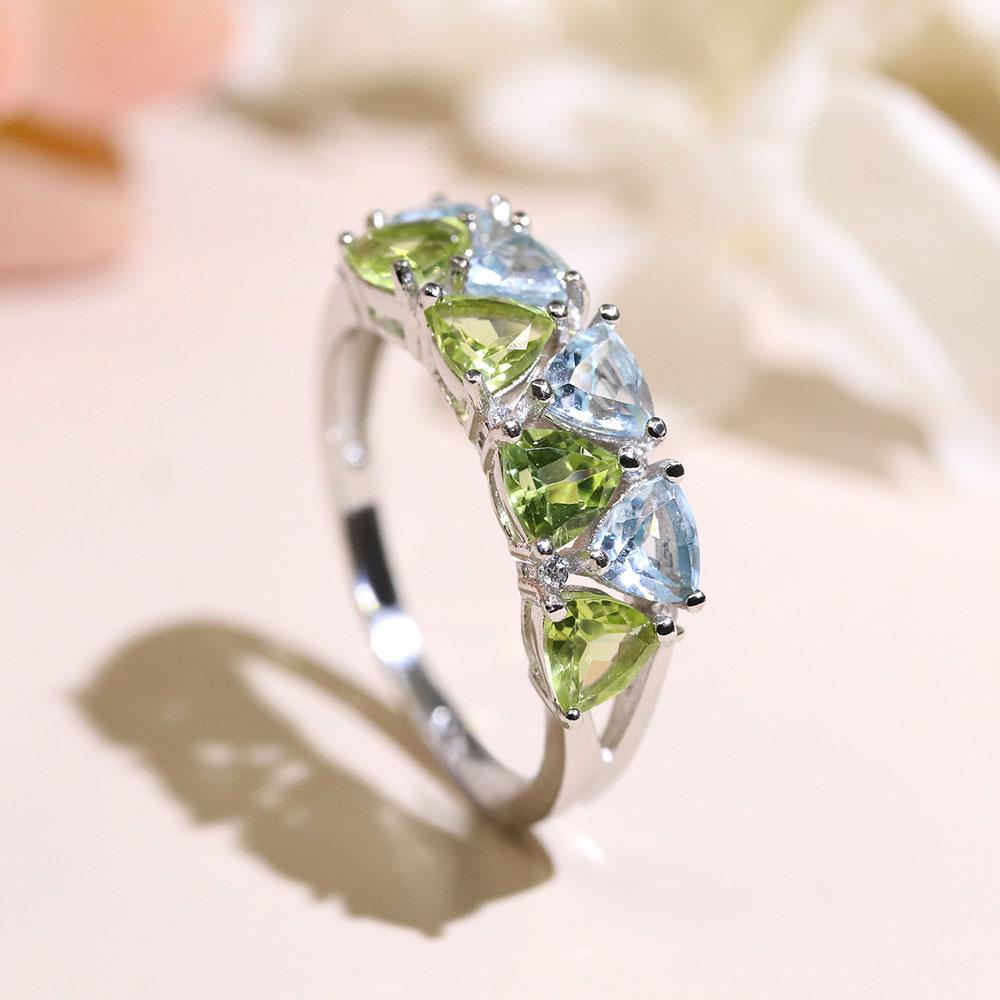 New Colorful Topaz Peridot Jewelry Set Real Gemstone Clasp Earring Ring 925 Sterling Silver for Women Gift Daily Wear