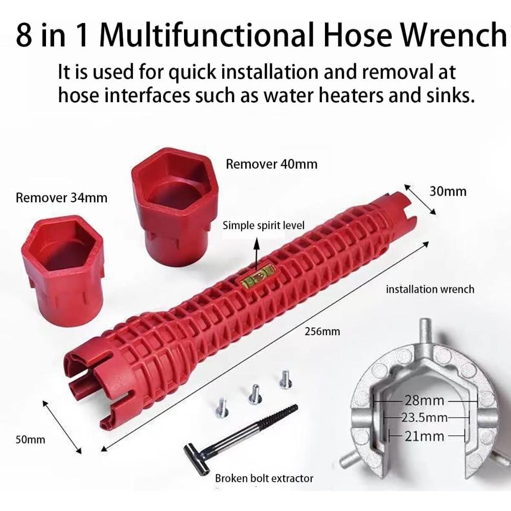 8 In 1 Multifunctional Sink Bathroom Wrench,Plumbing Installation Tool Household Water Pipe Faucet Washing Basin Corner Valve Sink Repair Removal Tool