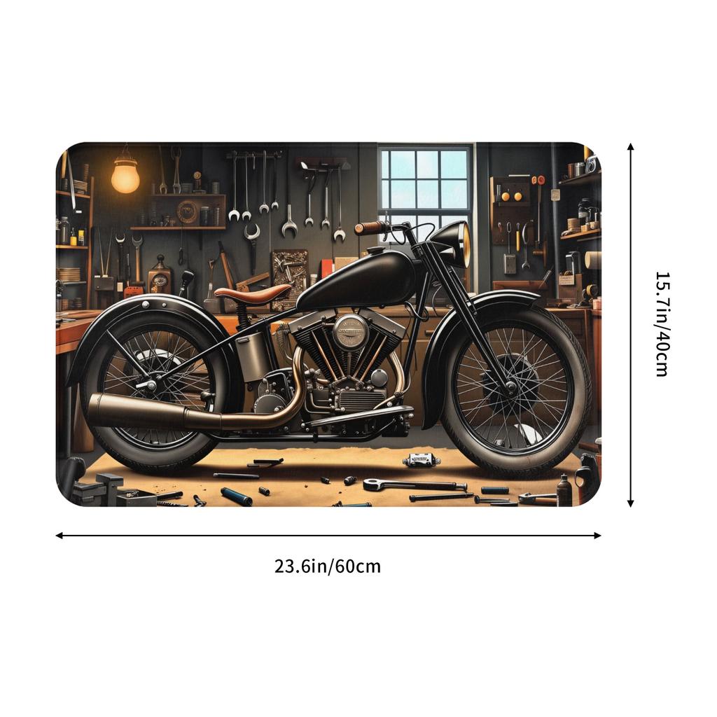 Retro Motorcycle Workshop Hip Hop Design Doormat Non-Slip Entrance Kitchen Bathroom Door Floor Mat Bedroom Balcony Carpet Rug
