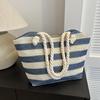 Женская тканая пляжная сумка большой емкости, полосатые сумки на молнии, соломенная сумка в стиле ретро, женская летняя повседневная сумка