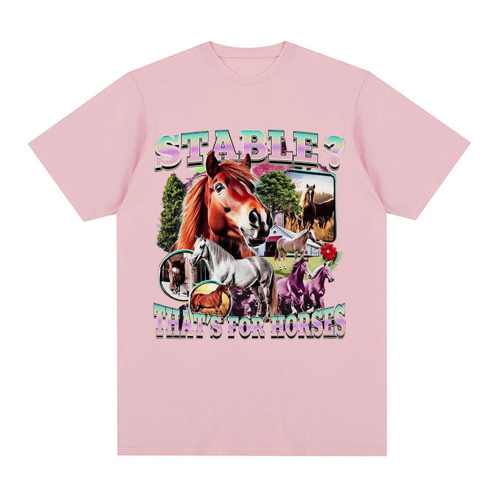 2026 New Funny horses Meme 100cotton Unisexs shirt Vintage ONeck Short Sleeve Harajuku Womens summer fashion oversized Tshirt