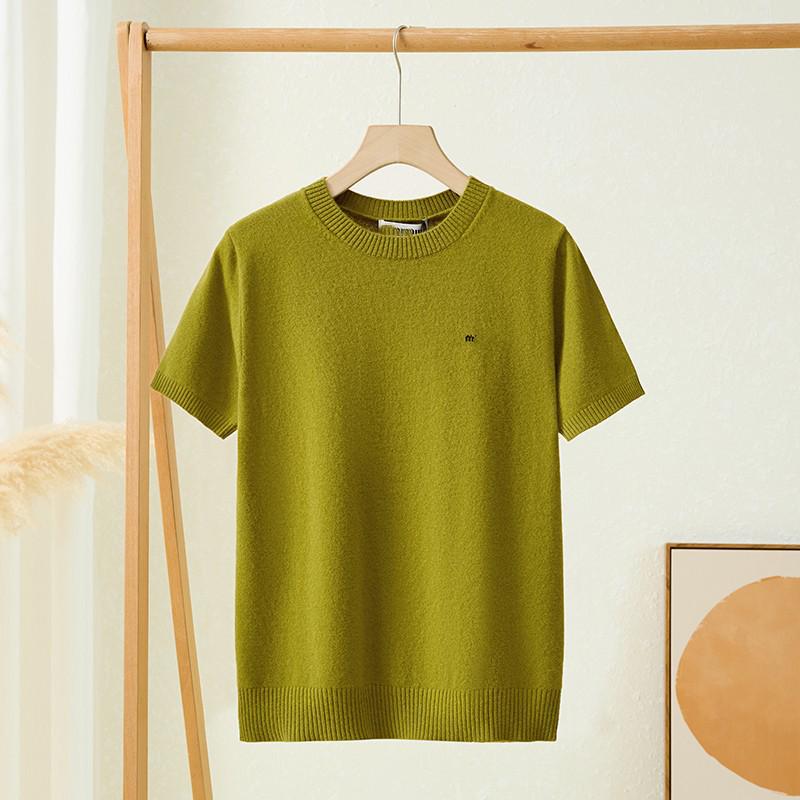 Высококачественный женский свитер из шерстяного трикотажа с круглым вырезом в стиле Miu и коротким рукавом для ранней осени