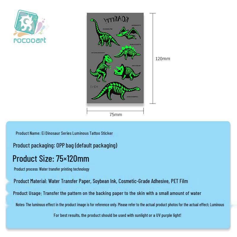 Glow-in-the-Dark Dinosaur Temporary Tattoo Stickers for Kids