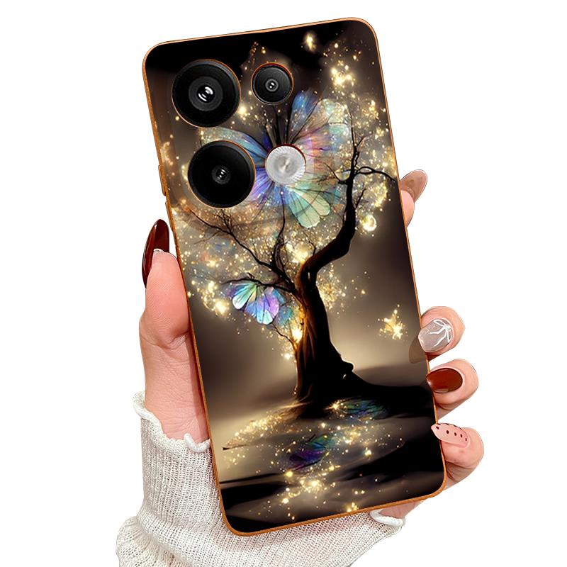 Чехол с рисунком «Сияющее Дерево Фэнтези и Бабочки» для Xiaomi Redmi Note 14 13 Pro 5G 4G 12 11 Чехол для Xiaomi 14T 13T 11T Pro Силиконовый чехол с текстурой кожи