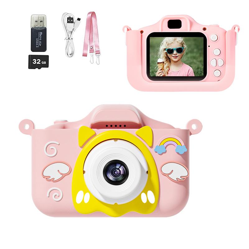 Детская мини-камера Мультяшный кот Игрушки для девочек и мальчиков Подарки на день рождения 1080P HD 2-дюймовый экран С силиконовым чехлом Запись жизни Камера