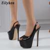 Eilyken Женские туфли-лодочки на очень высоком каблуке для подиума и выпускного вечера, дизайнерские сандалии, пикантные женские туфли-мюли для зачистки на массивной платформе с открытым носком