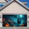 2D plane, 1 Halloween garage door banner, featuring a design of a terrifying pirate ship and Halloween lights.PMJ