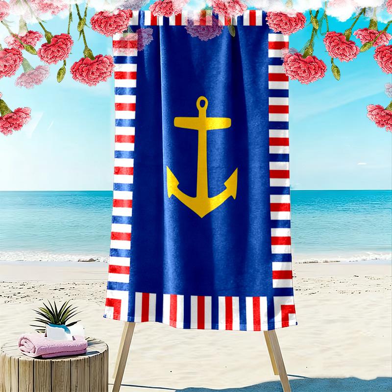 Nautical Theme Print Beach Towel, Large Soft Quick Dry Towel for Beach Camping Swimming