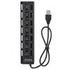 7-портовый USB-хаб Док-станция Черный 480 Мбит/с с переключателем для защиты от перегрузки по току 7 портов Черный