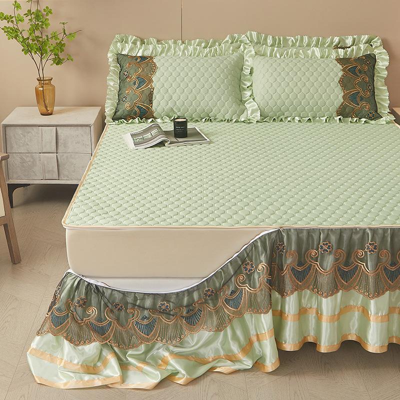 Летний латексный коврик из ледяного шелка, летний коврик из трех частей, кружевная юбка-кровать, съемное покрывало в европейском стиле, коврик для кондиционирования воздуха, постельные принадлежности