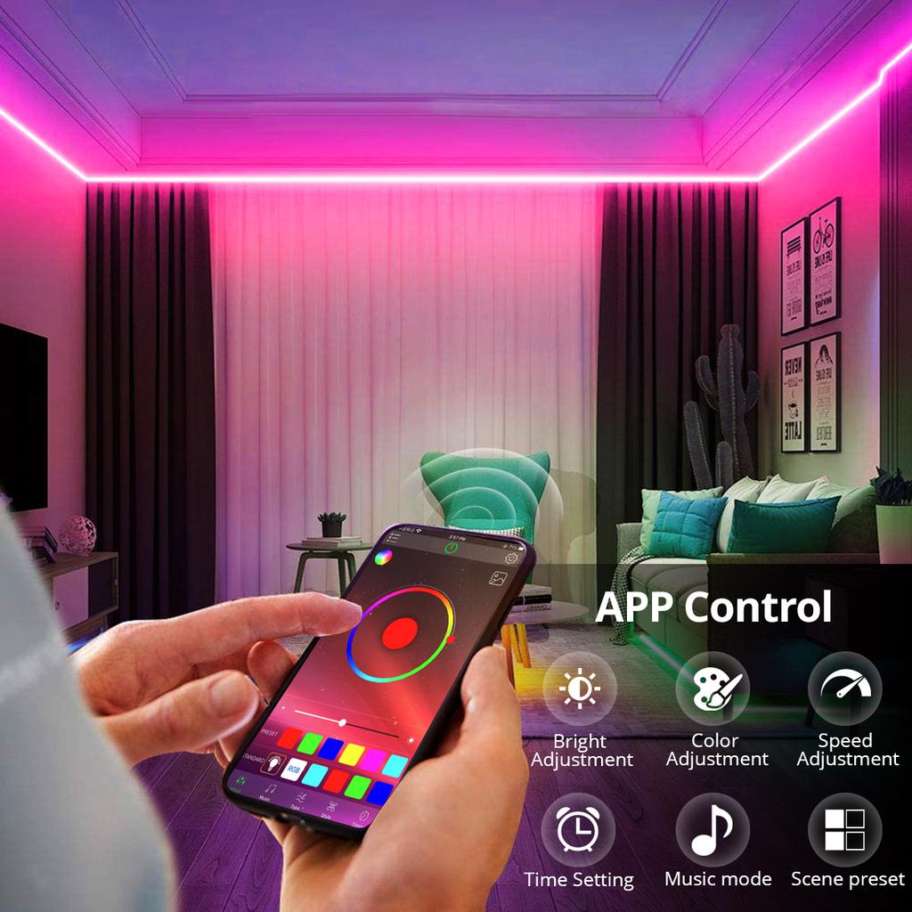 Flexible 1-5M Neon Led Strip Light Bluetooth RGB Led Lights Waterproof Tape Diode DC Bluetooth Control+EU Adapter