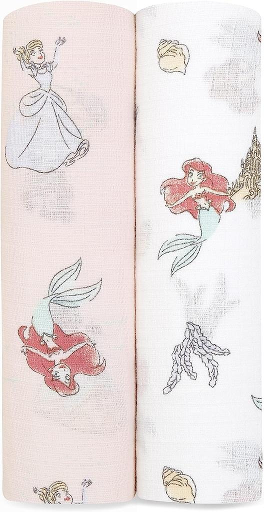 Aden Anais Essentials Anais Set of 2 Disney Princess 112 X Muslin Cotton Swaddles for Nighttime Crying Baby SWADAEDESWC20022DI + (Aden + Essentials)