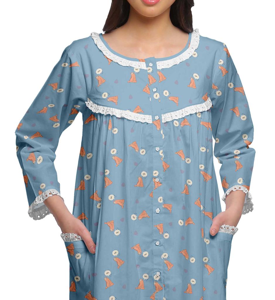 Moomaya Ночная рубашка с принтом 3-4 рукава, хлопковая пижама для кормящих мам