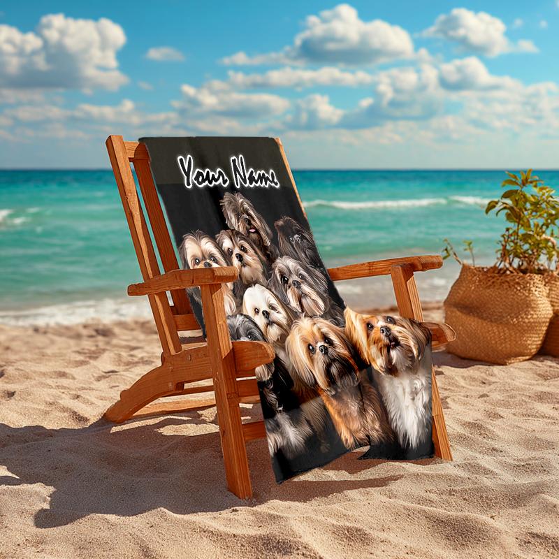 1PC Custom Name Dog Portrait Beach Towel Highly Absorbent And Sand-Resistant Towel for Swimming, Pool, Yoga, And Travel Lightweight