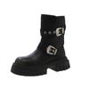 Women's Retro Punk Style Chunky Heel Boots  Autumn Winter Buckle Comfortable Walking Boots Non-Slip Thick Sole Biker Boots