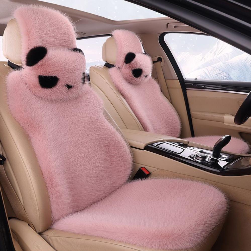 Non-slip Car Plush Cushion Cartoon Panda Backrest Lumbar Support Car Headrest Waist Support Winter